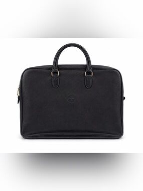 Rare Vintage Longchamp Midnight Navy Leather Briefcase with Double Top Handles